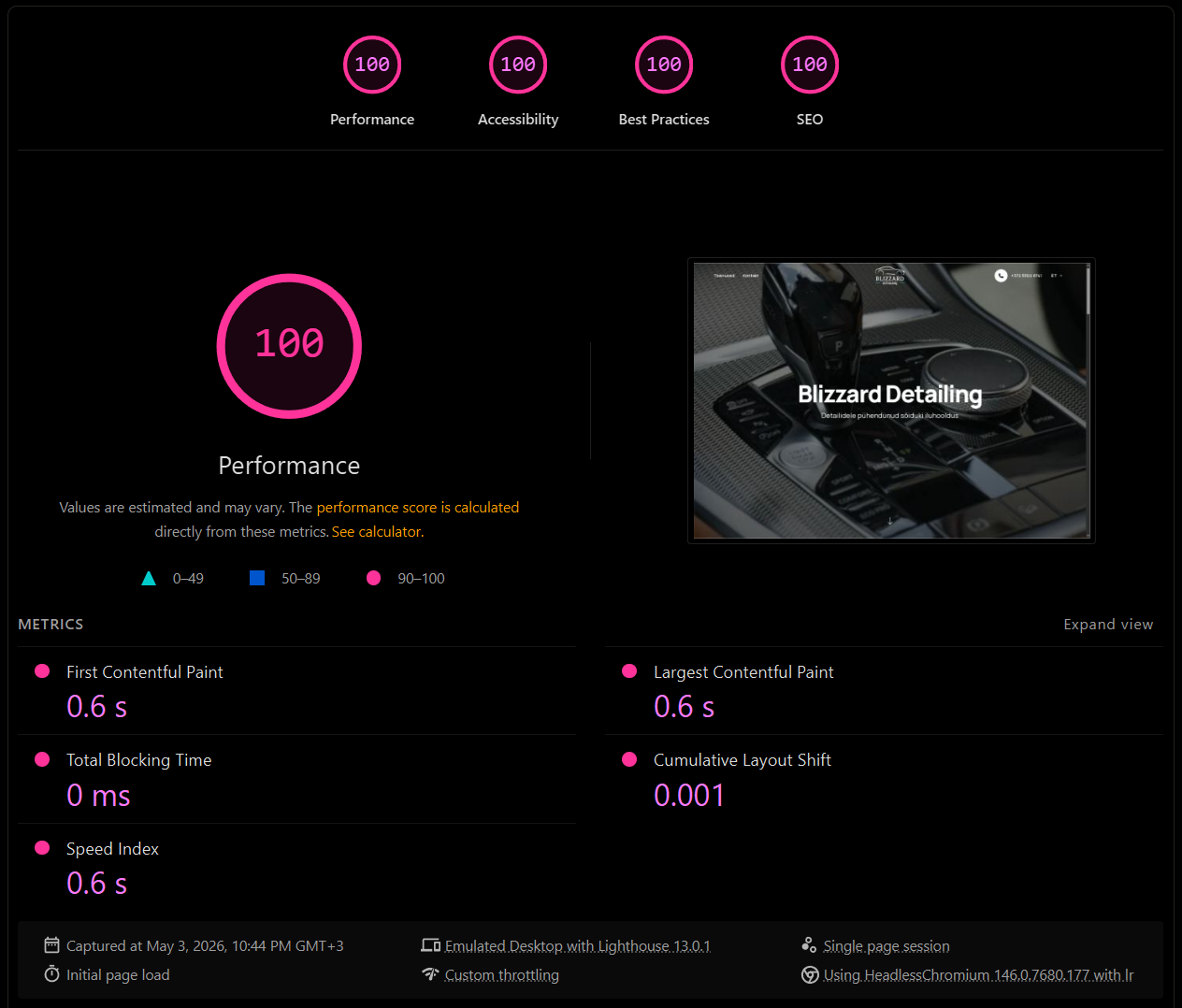 Blizzard Detailing — mitmekeelne veebileht Tallinna autodetailingu stuudiole